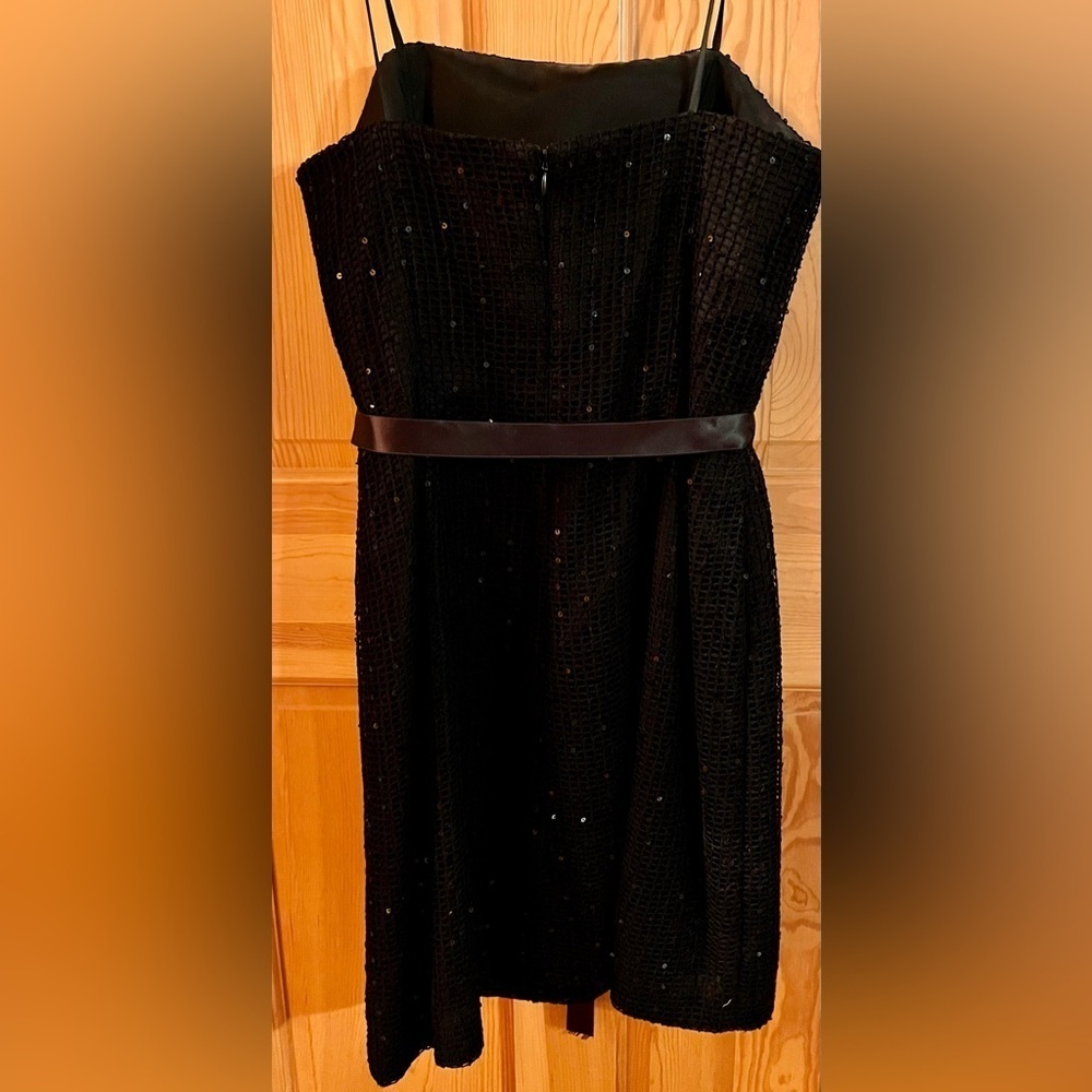 Papell Boutique Evening Size 10 Little Black Dress Sequin Strapless Silky Tie